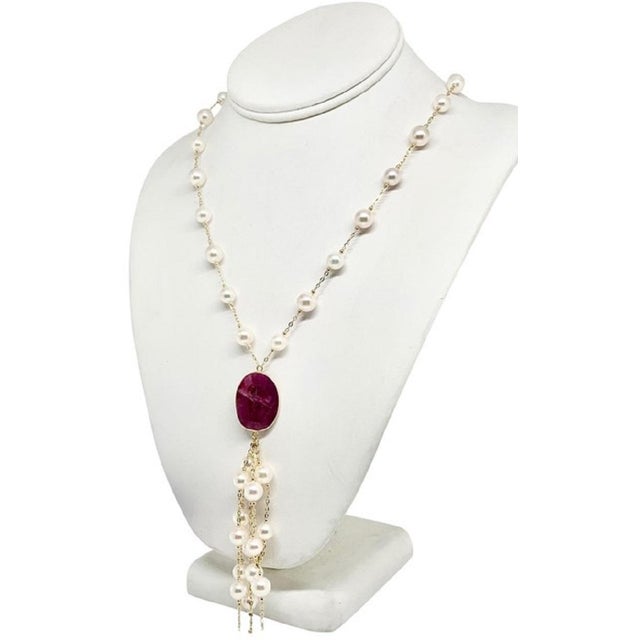 Akoya Pearl Ruby Necklace 14k Gold Italy Certified For Sale - Image 4 of 8
