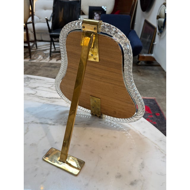 Transparent Vintage Murano Style Twisted Art Glass Vanity Mirror With Brass Accents For Sale - Image 8 of 9