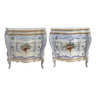 Pair of Italian Venetian Rococo Revival Painted Pine Bombe Chest of Drawers For Sale