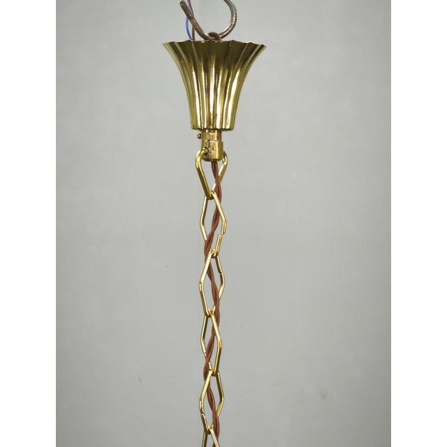 Gold Czechoslovak Art Deco Brass and Opaline Glass Chandelier, 1930s For Sale - Image 8 of 15