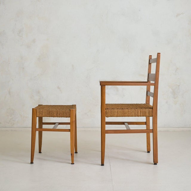 French Wood + Rope Armchair with Ottoman, 1950s For Sale - Image 4 of 10