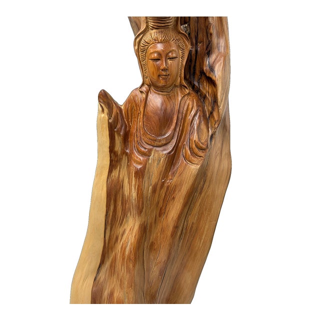Chinese Cypress Wood Carved Bodhisattva Kwan Yin Tara Statue For Sale In San Francisco - Image 6 of 10