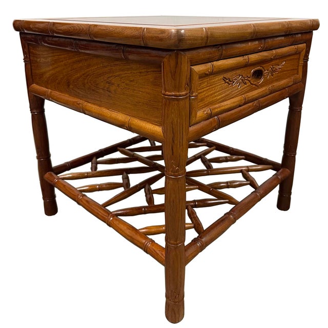 Mid 20th Century Pair of Vintage Chinese Carved Rosewood Night Stand/End Table For Sale - Image 9 of 13