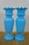 2 Antique Bristol Blue Turquoise Opaline Ruffled Clambroth Mantel Vases Urns 11" For Sale - Image 9 of 13