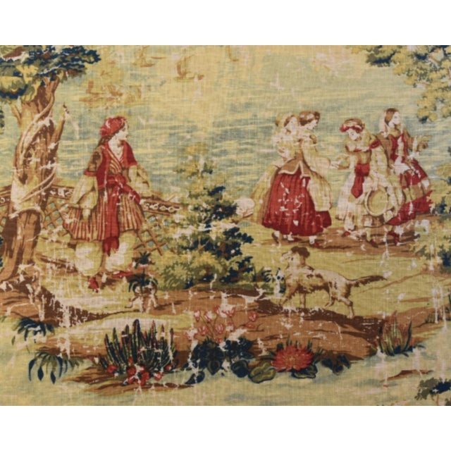 French Country Romantic French Toile Linen Feather/Down Pillow For Sale - Image 3 of 7