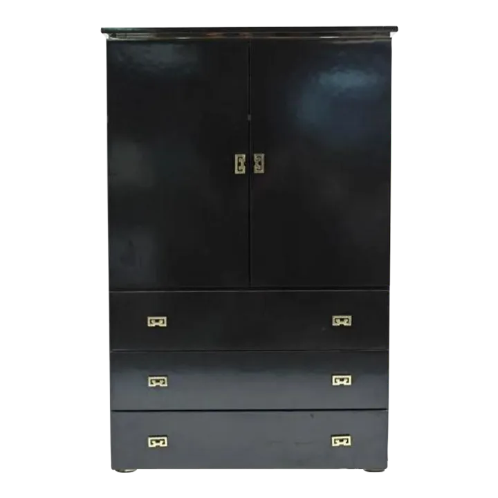 Vintage James Mont Style Black Lacquer Cabinet | Chairish