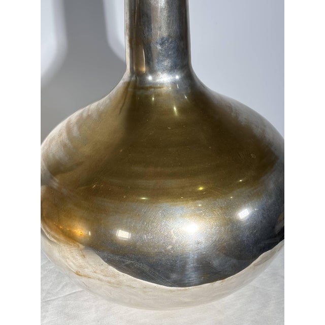 Silver-Plated Metal Bottle Vases, Italy, 1970s, Set of 2 For Sale - Image 4 of 12