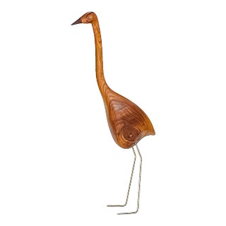 Beak Bird Heron Sculpture in Canary Wood, Mid-Century Modern Style For Sale