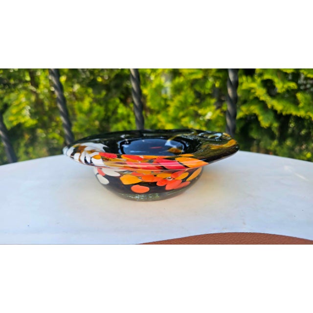 Glass platter, colorful, Magnor Norway, 1970s, dimensions: height 5.3 cm, diameter 18.5 cm.