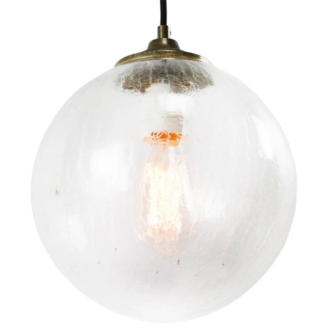 Mid-Century Modern Mid-Century Brass Globe Pendant Lamp For Sale - Image 3 of 6