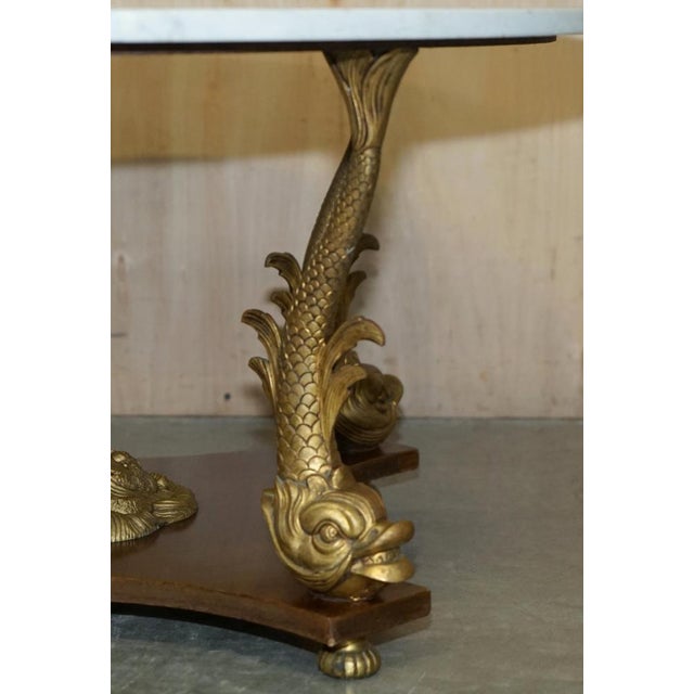 19th Century Italian Gilt Brass & Carrara Marble Dolphin Coffee Table For Sale - Image 11 of 18
