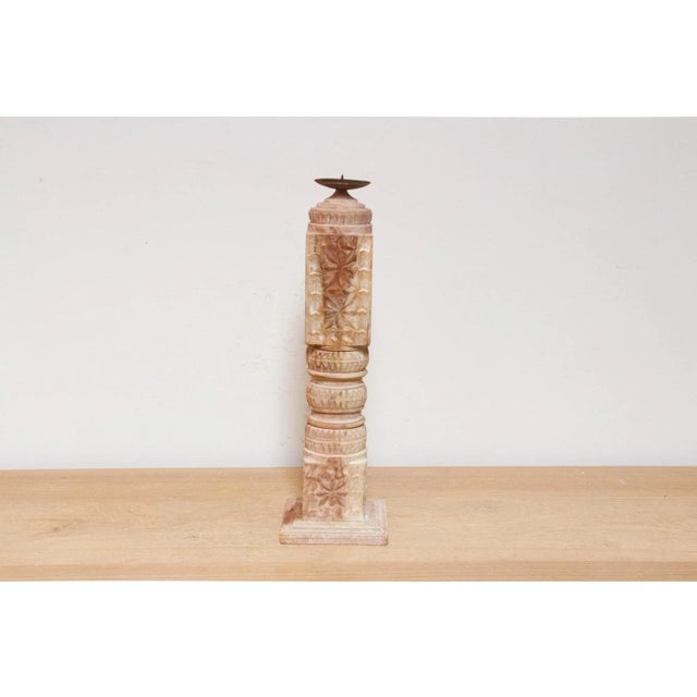 Tribal Carved Whitewash Charpai Candle Holder For Sale - Image 3 of 6