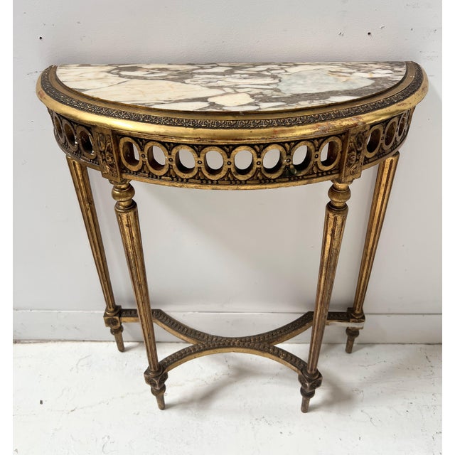 Louis XVI Style Console and Interior Mirror in Gilded Wood, Set of 2 For Sale - Image 6 of 18