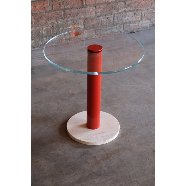Vintage Post-Modern Glass, Metal and Travertine Drinks Side Table, Italy, 1970s For Sale - Image 9 of 18