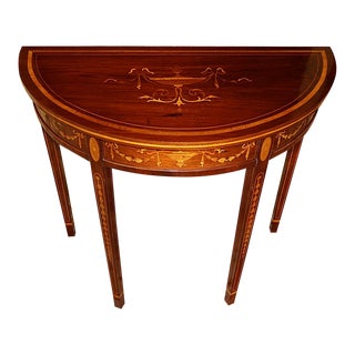 Mahogany and Satinwood Inlaid English Edwardian Style Console Table For Sale