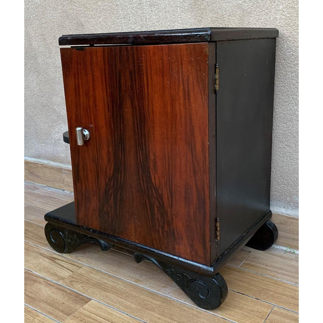 Early 20th Century Early 20th Century Pair of Art Deco Side Cabinets or Nightstands with Ebonized Base and Burl Walnut For Sale - Image 5 of 18