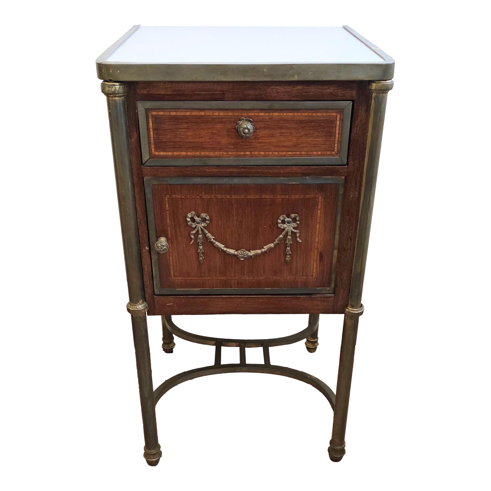 Antique French Victorian Walnut & Brass Nightstand | Chairish