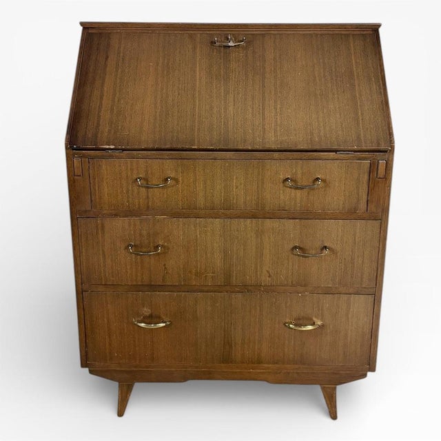 Metal Mid-Century Secretary Desk with Drop Front and Tapered Legs For Sale - Image 7 of 7