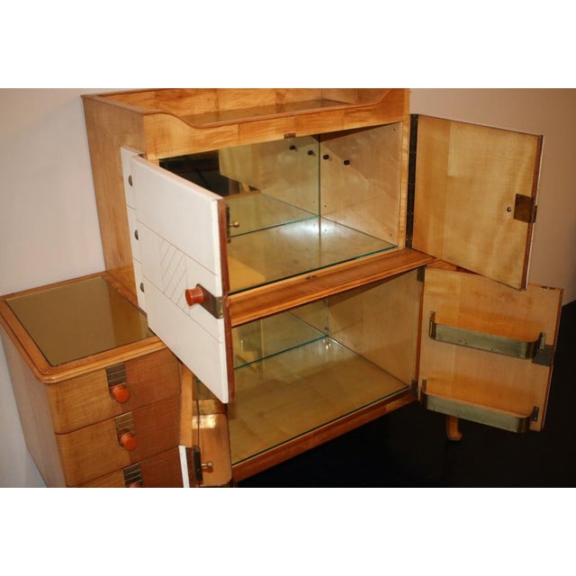 A unique art deco piece by a hard-to-find designer, Laszlo Hoenig, dating from 1940s London. Maple with etched white...