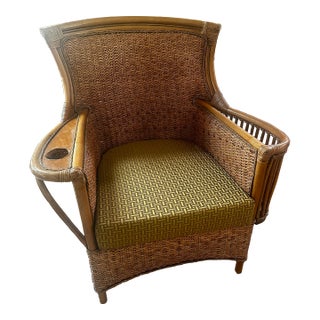 1970s Vintage Rattan Wicker Lounge Chair For Sale