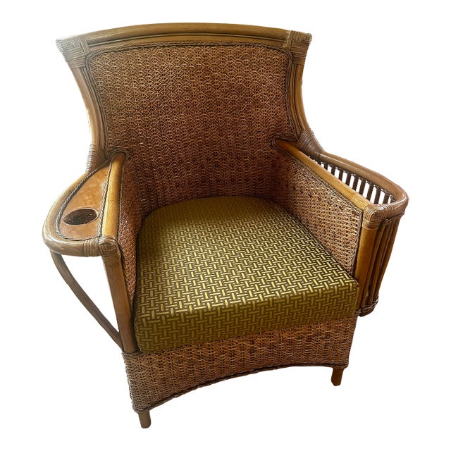 1970s Vintage Rattan Wicker Lounge Chair For Sale