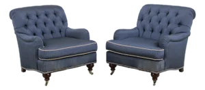 Pair Lillian August Blue Upholstered Club Chairs