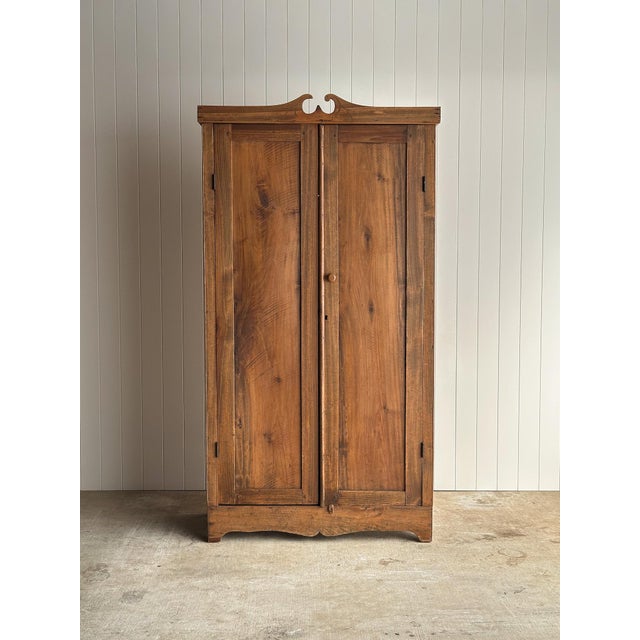Rustic European Antique Pine Cupboard Cabinet With Carved Crest For Sale - Image 3 of 18
