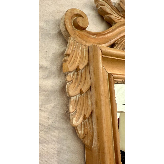 1980's Italian Decorative Crafts Carved Natural Wood Shell Crest Wall Mirror For Sale - Image 10 of 12