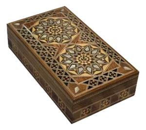 1980s Marquetry Wood Inlay With Mother of Pearl Box