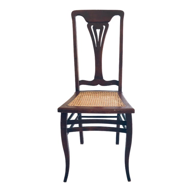 Art Nouveau Caned Side Chair Reddish Finish For Sale