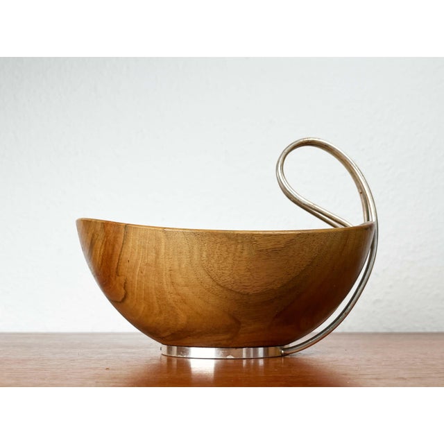 Mid-Century Modern Teak and Silver Plated Metal Bowl from Grasoli, Italy, 1960s For Sale - Image 6 of 18