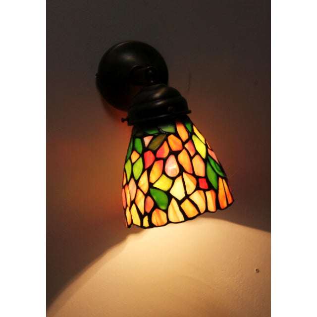 Tiffany Wall Sconce in Stained Glass and Pewter For Sale - Image 6 of 10