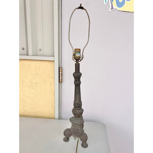 Art Nouveau Mid 20th Century Cast Iron Table Lamp For Sale - Image 3 of 3