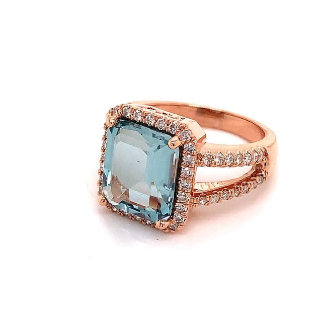 Diamond Aquamarine Ring 14k Gold 6.25 TCW Certified For Sale - Image 11 of 13