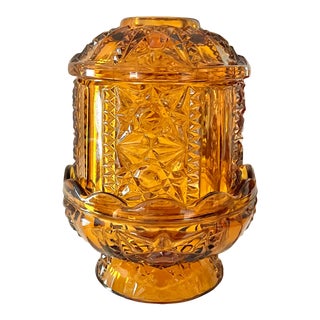 Vintage Indiana Glass “Stars and Bars” Amber Fairy Lamp Light For Sale