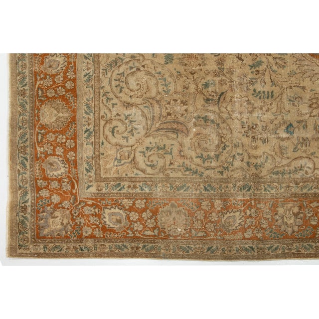 Antique Handmade Persian Tabriz Wool Rug in Light Brown Color For Sale - Image 9 of 10