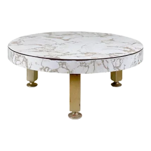 Mid-Century Hollywood Regency Laminated Marble Round Plant Stand Table