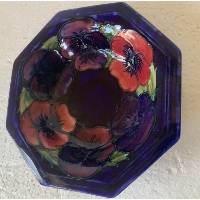 English Moorcroft Pottery Fruit Bowl “Pansy” Pattern For Sale - Image 3 of 9