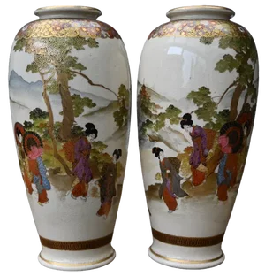 Japanese Satsuma Earthenware Vases, Set of 2