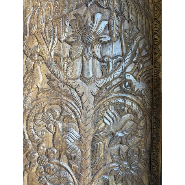 1920s Vintage Tree of Life Carved Sliding Barn Door – Reclaimed Wood Rustic Statement Door Panel 84x36 For Sale - Image 5 of 6