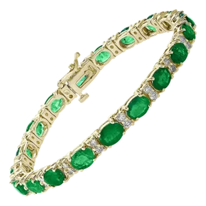 16 Carat Natural Emerald & Diamond Cocktail Tennis Bracelet 14 Karat Yellow Gold