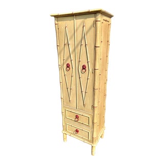 1970s Slender Faux Bamboo Armoire/ Chest of Drawers For Sale