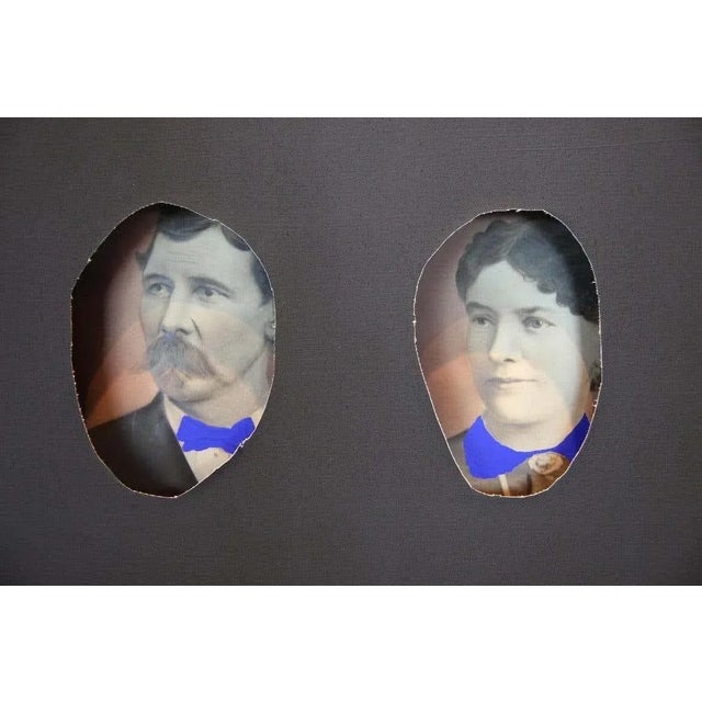 Three dimensional conceptual painting by Matthew Reeves. White painted canvas stretched over a photograph of a man and a...