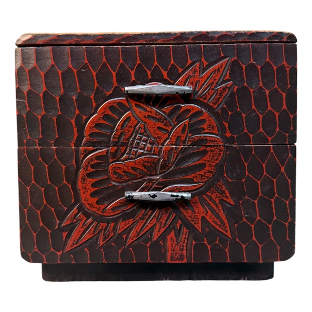 Small Kamakura-Bori Haribako Peony Jewellery Chest, Japan, 1970s For Sale