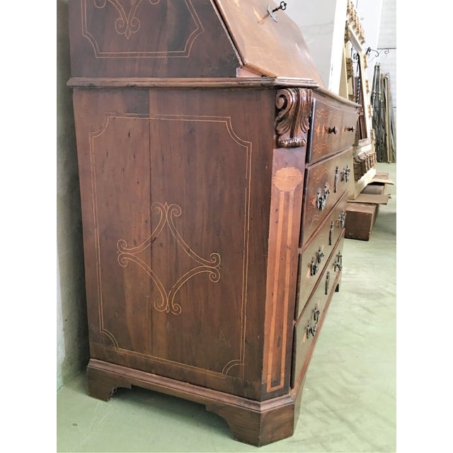 18th Century Spanish Walnut Marquetry, Chest of Drawers With Flap For Sale - Image 10 of 12