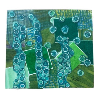 “Aquatic” Signed Original Abstract Collage by Nancy Smith For Sale