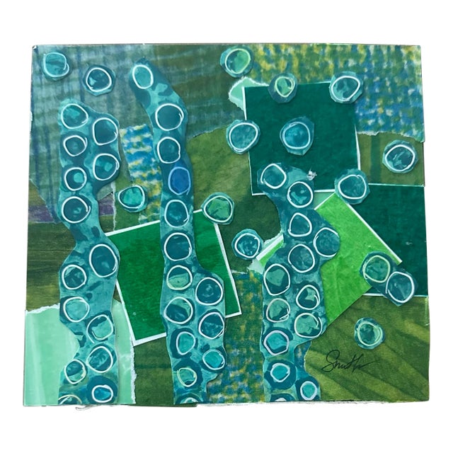 “Aquatic” Signed Original Abstract Collage by Nancy Smith For Sale