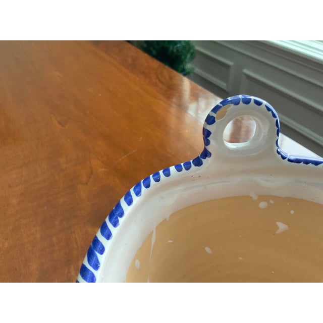 Ceramic Round Hand Painted Blue and White Ceramic Cachepot With Hanging Feature For Sale - Image 7 of 7