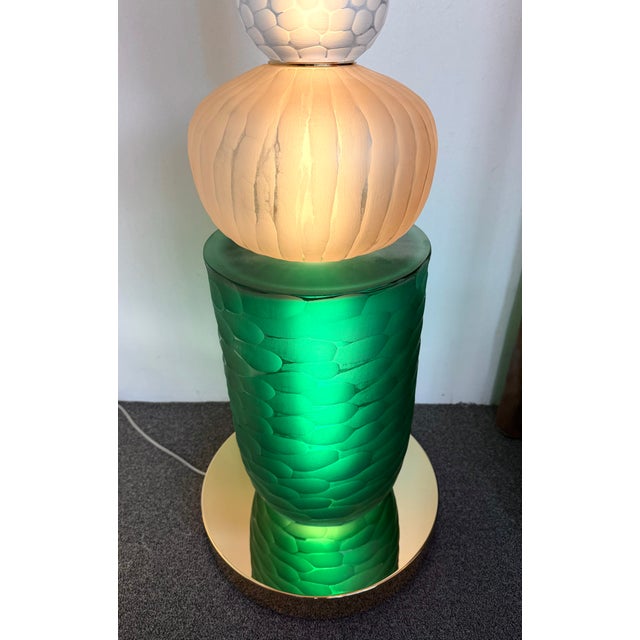 Large Totem floor lamp in brass, faceted handmade Murano glass, very thick and heavy glass, the highest Murano glass...