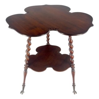 Cloverleaf Motif Carved Mahogany Claw Feet Twisted "Rope" Legs Center Lamp Table For Sale